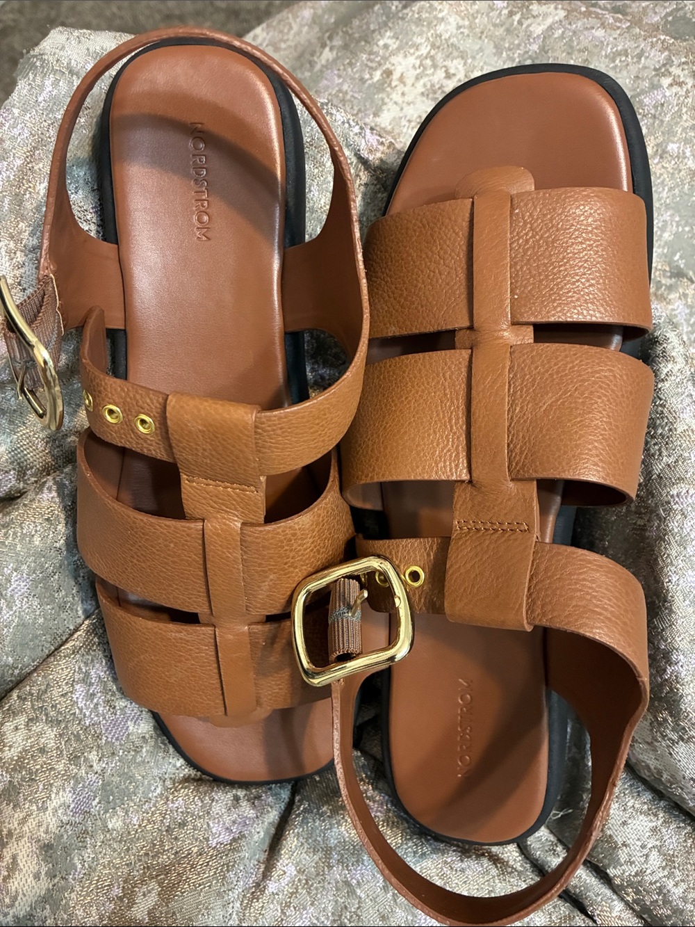 Nordstrom Brown Leather Woven Buckle Slingback Sandals